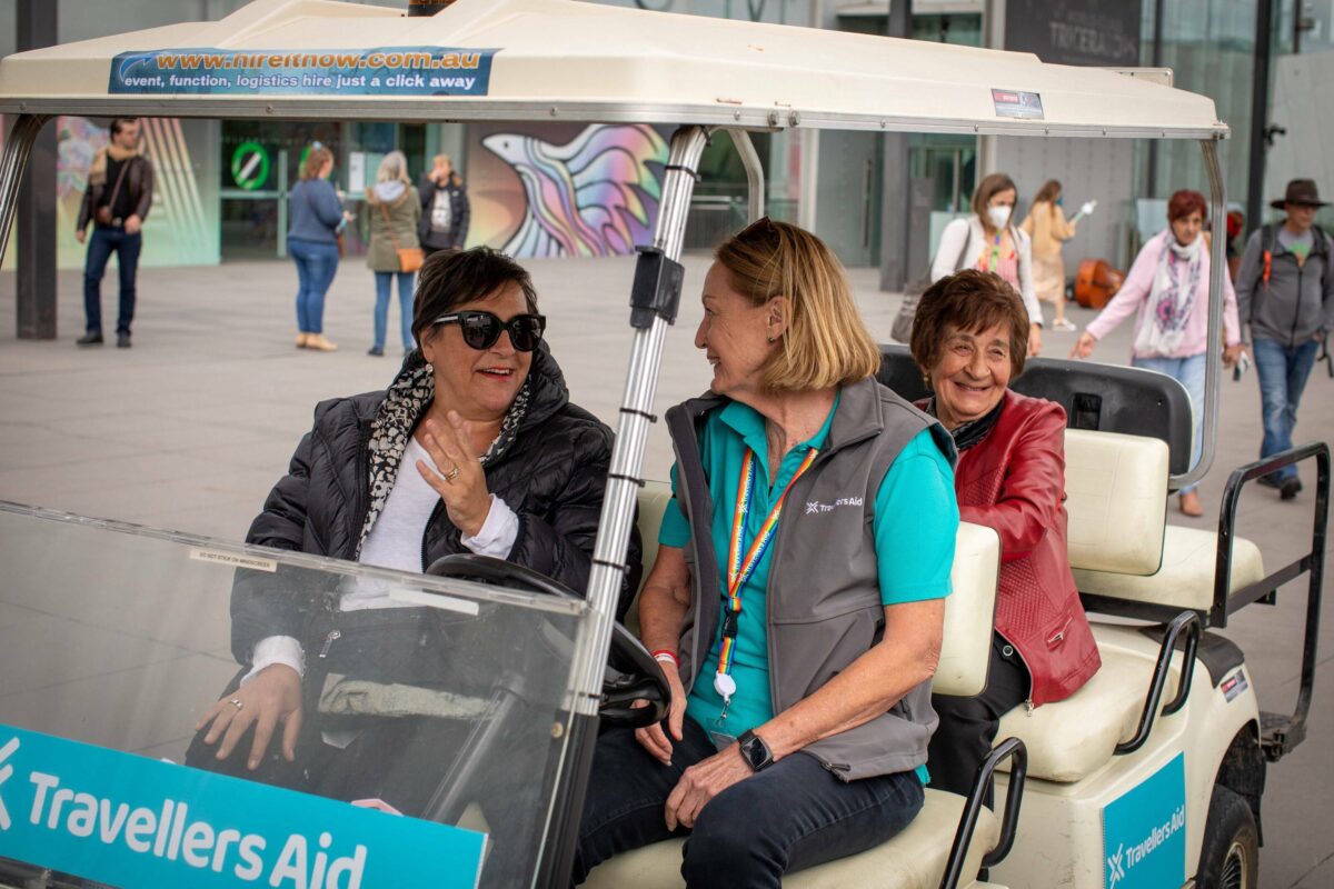 The travllers aid buggy assisting two passengers with travel during a major event 3188x2125 1